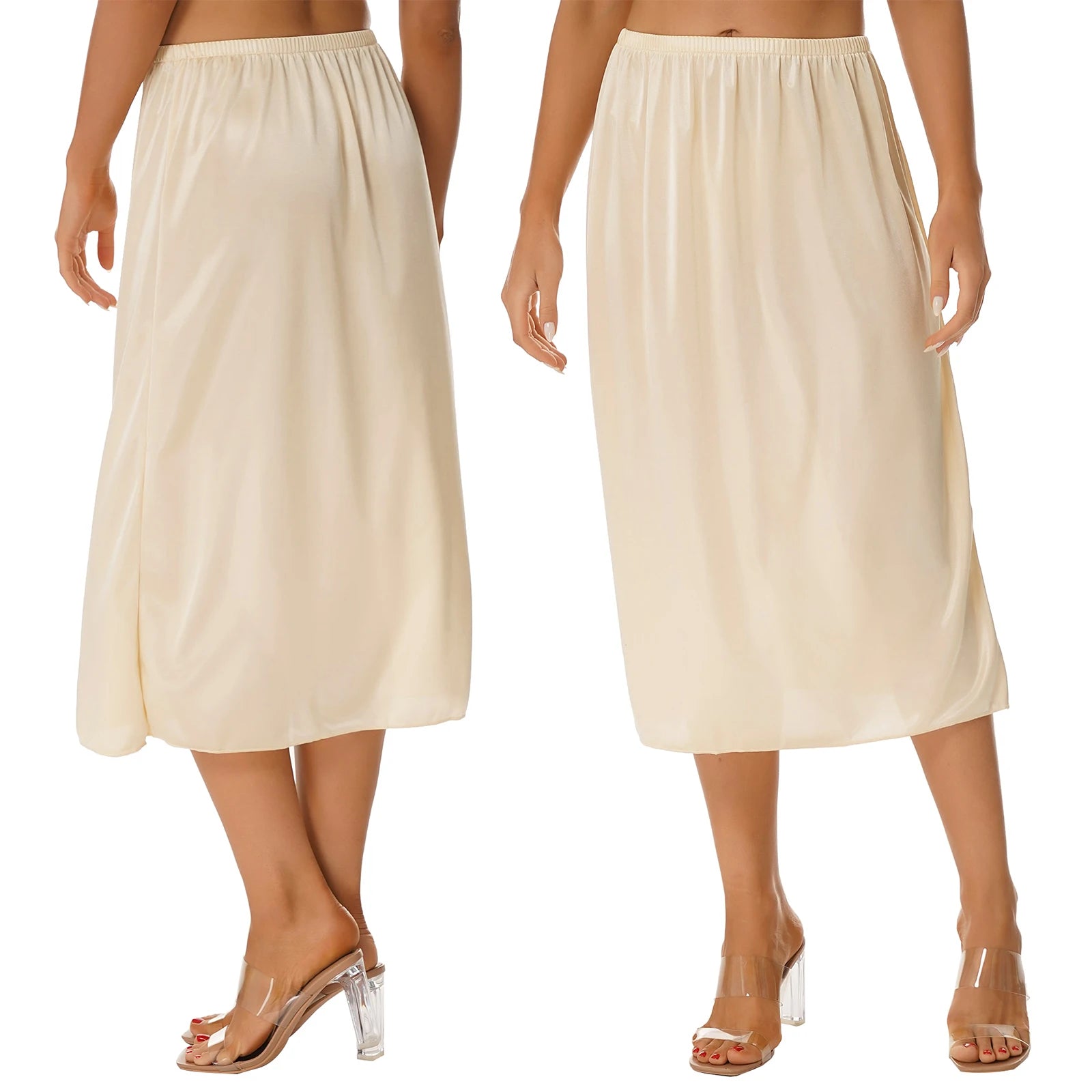 Womens Solid Color Underskirt Smooth Elastic Waistband Petticoat Inner Lining Skirt Party Prom Wedding Bridesmaid Dress Skirts