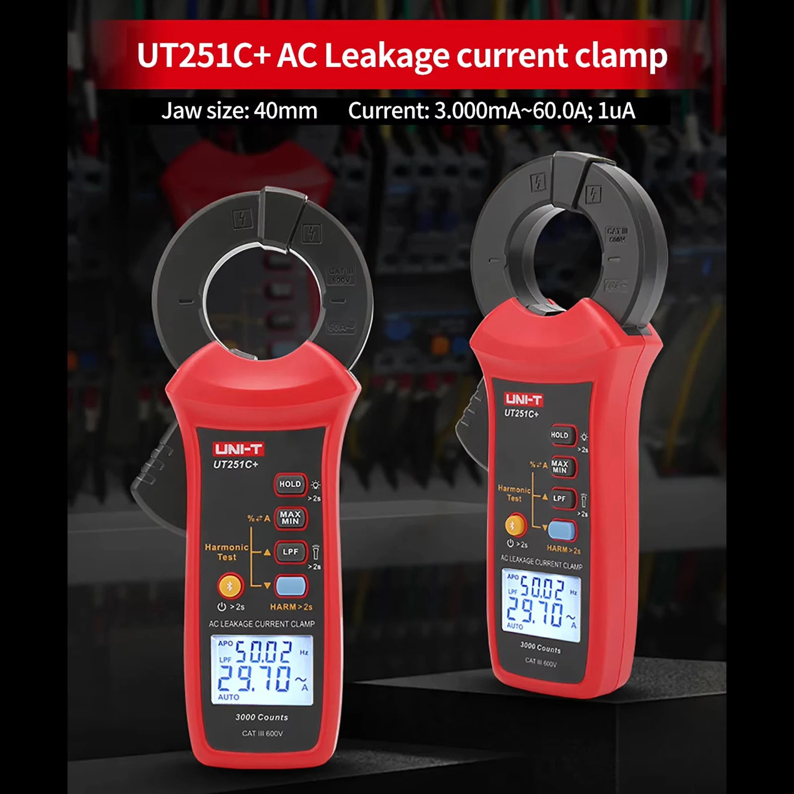 UNI-T UT251C+ Digital Clamp Meter for AC Leakage Current Measurement 0- 60A Auto Range Peak Hold Bluetooth Data Transfer