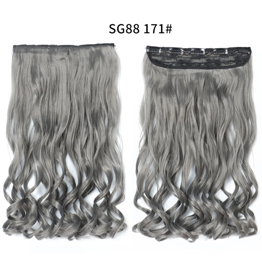 5 Clip-In Hair Extensions Long Straight One Piece Synthetic Heat-Resistant Fibre Hairpiece 22Inch Black Blonde Natural Hairstyle