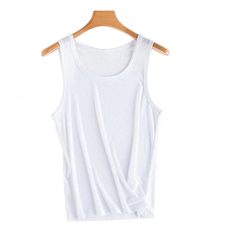 Summer Men Ice Silk Tank Top Underwear Man Vest Undershirt Mesh Holes Shirts Male Workout Sleeveless Breathable Singlets T-Shirt