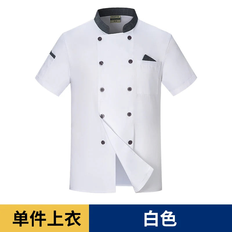 Men Red Chef Coat Logo Long Sleeve Chef Jacket for Summer Apron Head Chef Uniform Restaurant Hotel Kitchen Cooking Clothes