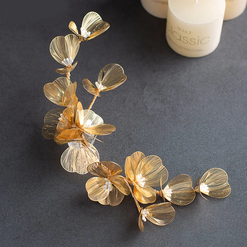 Bride Wedding Hair Comb Gold Flower Hairpin