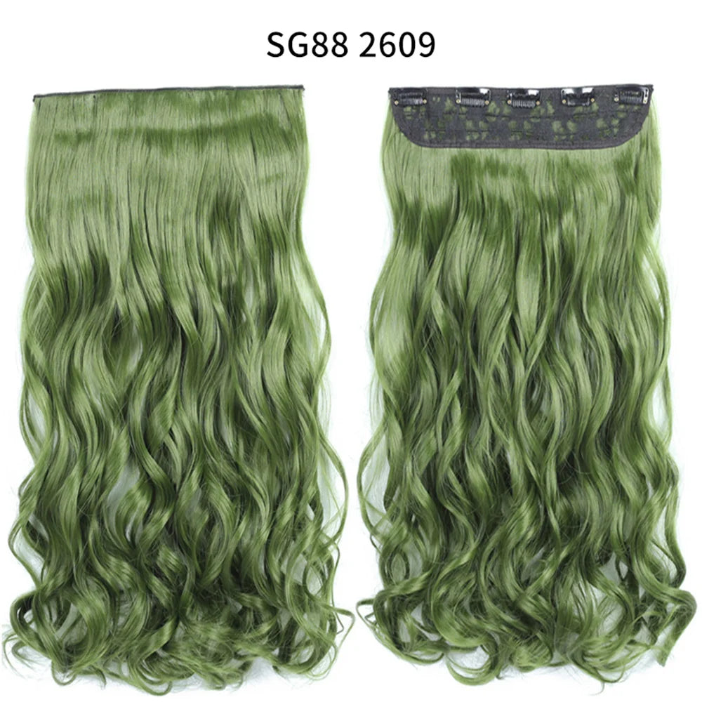 5 Clip-In Hair Extensions Long Straight One Piece Synthetic Heat-Resistant Fibre Hairpiece 22Inch Black Blonde Natural Hairstyle