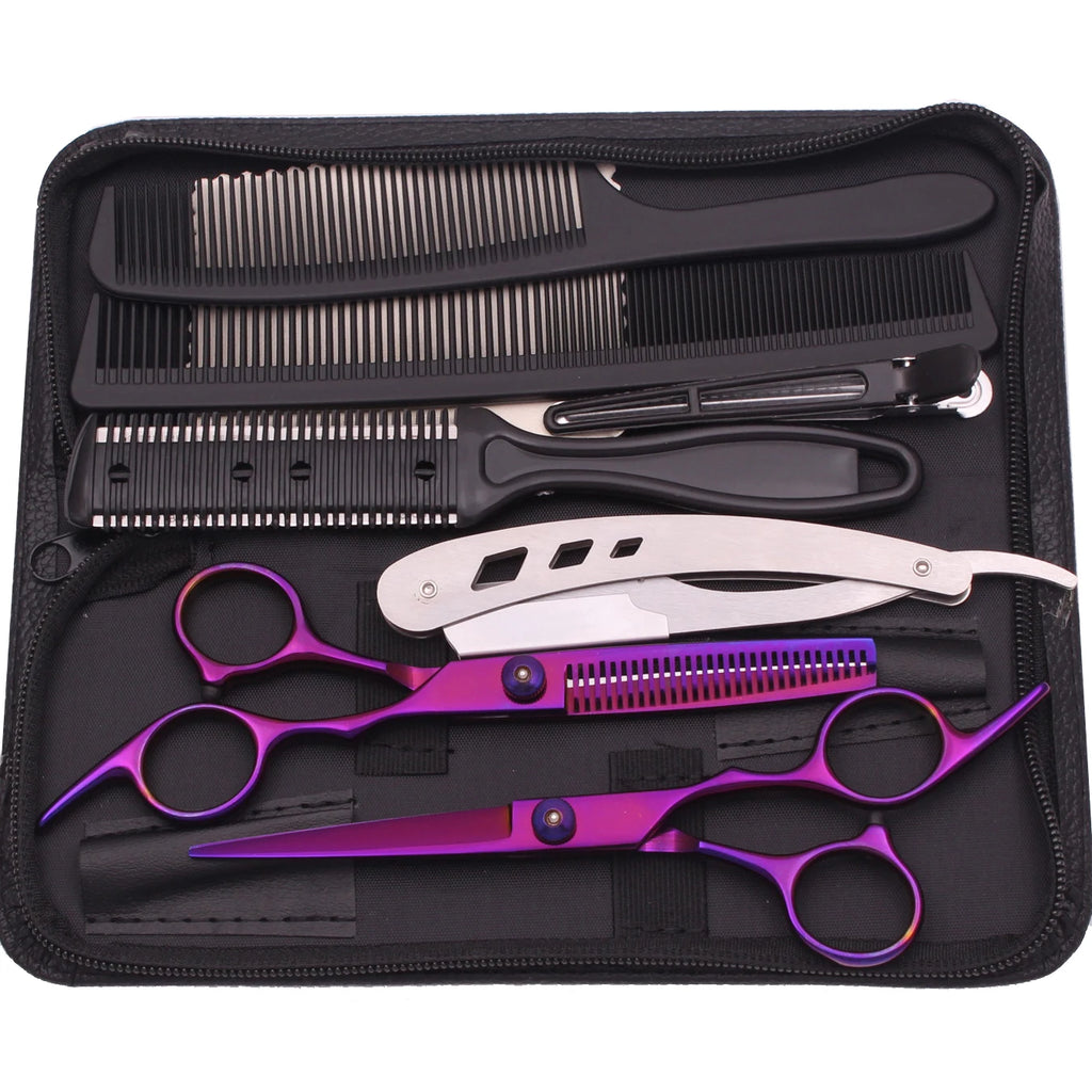 6.0'' Hair Scissors Professional Cutting Shears Thinning Hairdressing Haircut Comb Razors Sets Salon Barber & Home Dropshipping