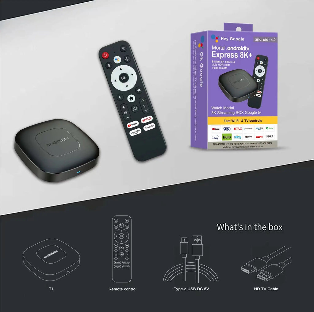 Global Version Smart Streaming Media Player TV Box AllwinnerH313 Android13 2.4G&5G Wifi 4K Mortal T1 Bluetooth Google Assistant