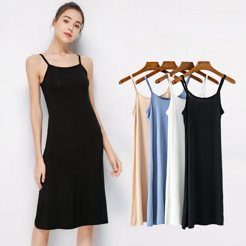 Summer Full Slips Dress For Women Soft Modal Sleeveless Underskirt Petticoat Inner Sling Dress Full Slip Women Under Dress