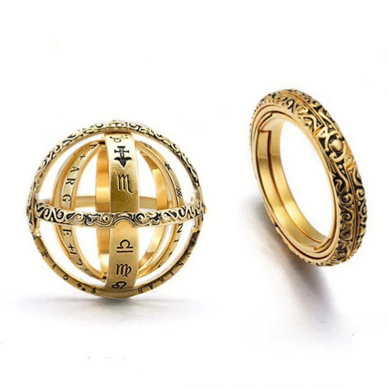 Vintage Astronomical Ball Alloy Men's and Women's Rings Creative Complex Rotating Cosmic Ring Deformable Rotating Ring Necklace
