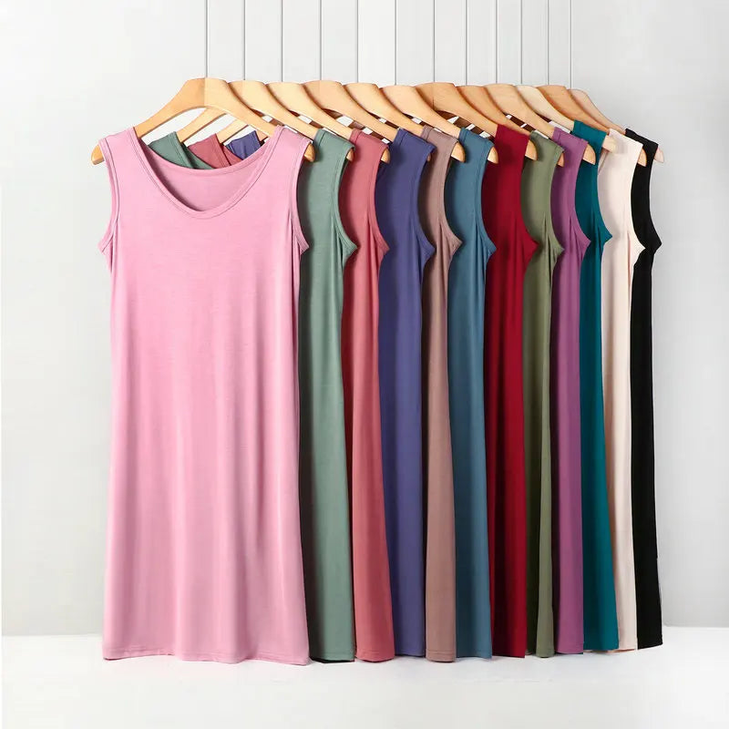 Plus Size Full Slips Dresses Women Summer Sleeveless Vest Inner Petticoat Dress Female Soft Modal White Underskirt XL-8XL