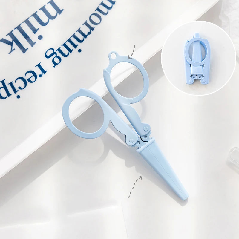 Kawaii Morandi Color Folding Scissors Portable Key Chain Mini Paper Cutter Korean Stationery DIY Handmade Tools Office Supplies