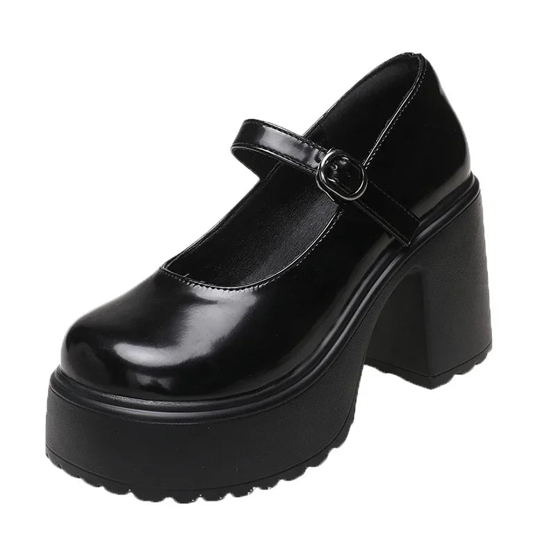 White Chunky Platform Mary Janes Women 2025 Buckle Strap Super High Heels Pumps Woman Patent Leather Thick Heeled Party Shoes