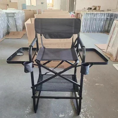 Aluminum Makeup Maestro Chair Sleek Black Pro Folding Director's Seat Outdoor Glamour Camping Throne Portable Hair Chair
