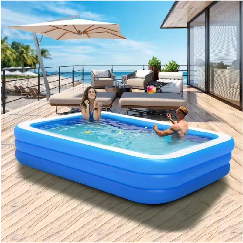 Three Ring Raised and Thickened Single Bottom Square Family Inflatable Swimming Pool Blue and White Large Home Swimming Pools