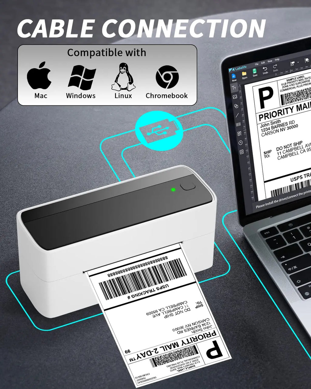 Phomemo 241 Portable Printer Thermal Label Printer Wireless Bluetooth Shipping Label Printer Compatible with Mobile PC Wide Used