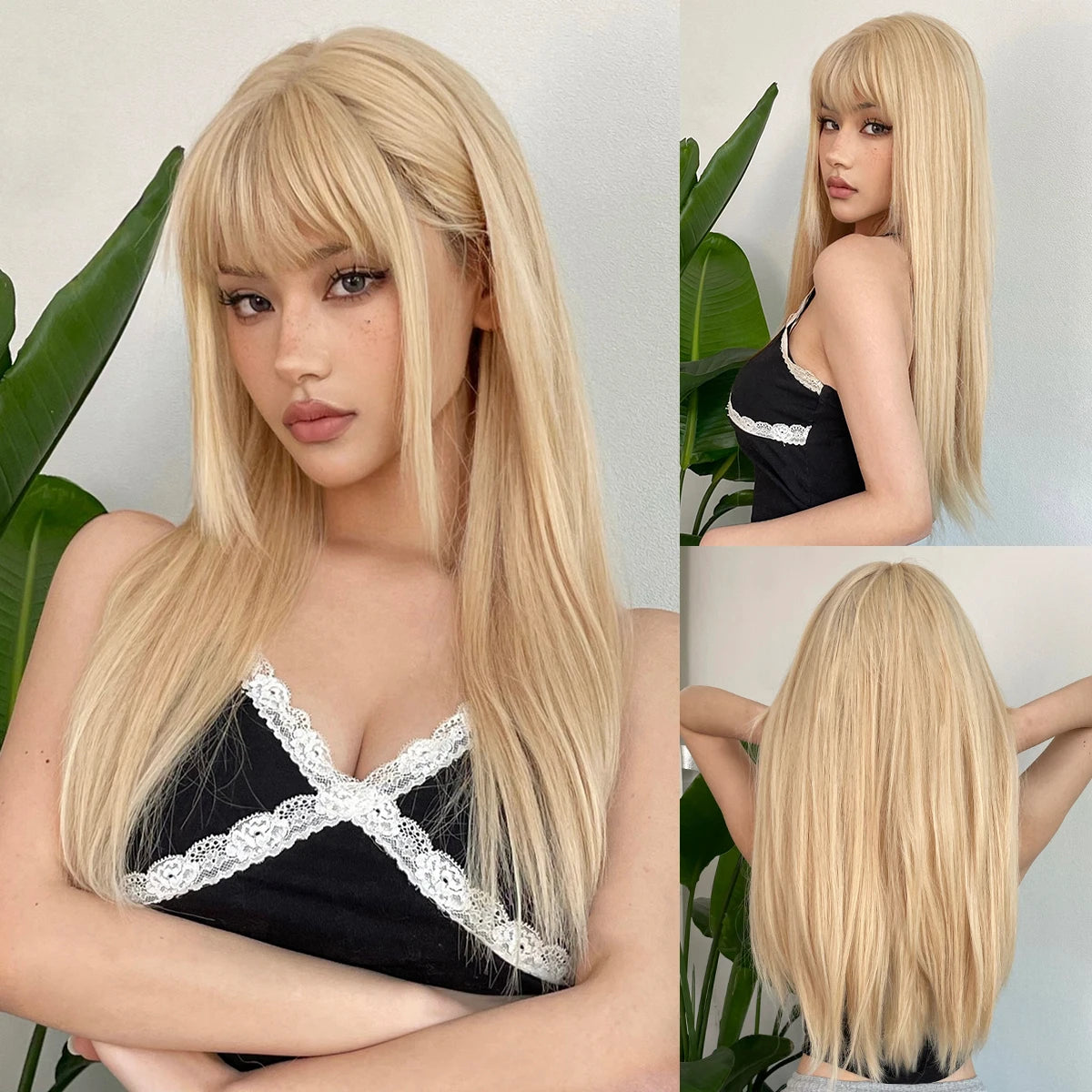 Light Blonde Golden Hair Long Silky Straight Synthetic Wig for Women Blonde Natural Hairs Wig Daily Lolita Heat Resistant Wigs