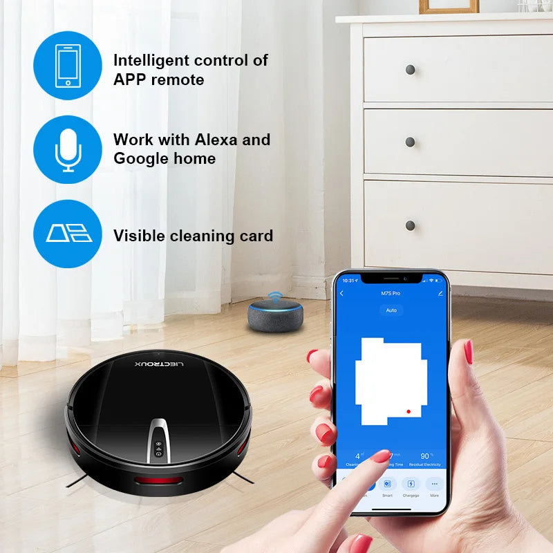 LIECTROUX V3S PRO Robot Vacuum Cleaner & Wet Mop Combo,Smart Mapping,WiFi App,4KPa,Brushless Motor,Ideal for Pet Hair,Carpet,Flo