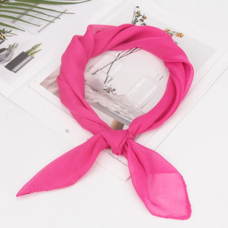 New 65x65cm Summer Chiffon Solid Color Square Scarf Ladies Head Neck Scarves Female Hair Ties Bands Neckerchief Shawls