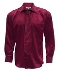Burgundy Satin Regular Fit French Cuff Dress Shirt, Tie & Hanky Set
