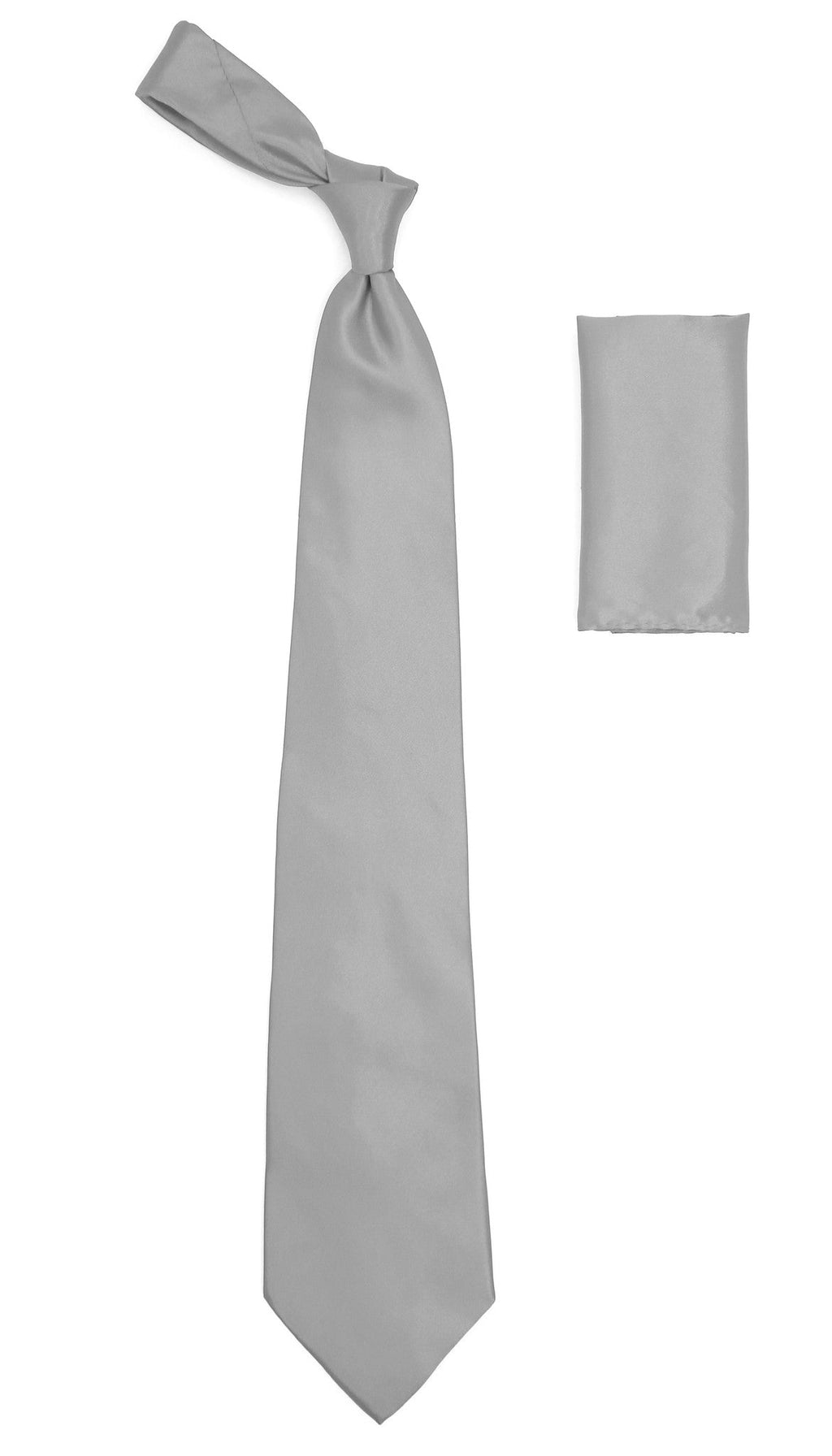 Silver Satin Regular Fit French Cuff Dress Shirt, Tie & Hanky Set-1
