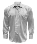 Silver Satin Regular Fit French Cuff Dress Shirt, Tie & Hanky Set-0