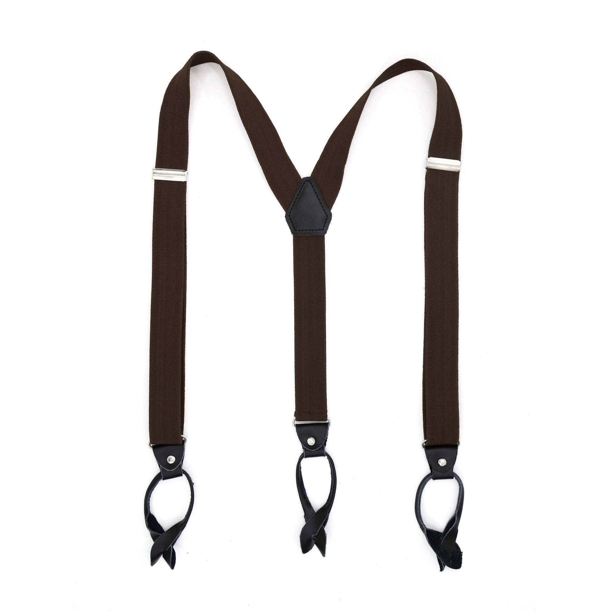Dark Brown Blue Unisex Button End Suspenders