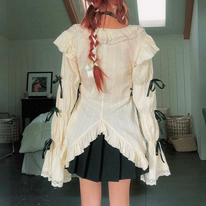 Y2k Gothic Lace Shirt Harajuku Bandage Blouse