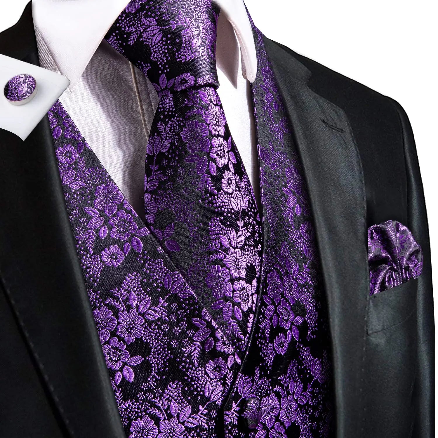 Hi-Tie Silk Ivory Beige Champagne Gold Mens Vests Tie Hankerchief Cufflinks Set Jacquard Vine Waistcoat for Men Suit Dress