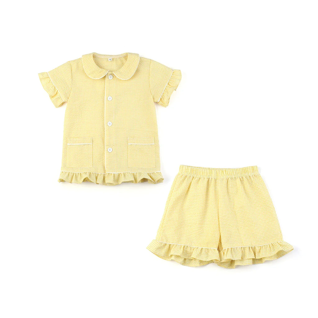Ruffkids Summer Kids Pajamas Cotton Seersucker Sibling Matching Pjs Sleepwear Baby Clothes Loungewear Girls Boys Pyjamas Sets