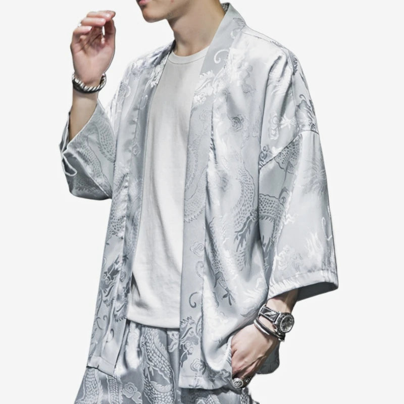 Kimono Cardigan Jacket Men's Japanese Summer Yukata Men's Yuki Obi Japanese Dragon Coat Traditional Japan Clothing Outwear New