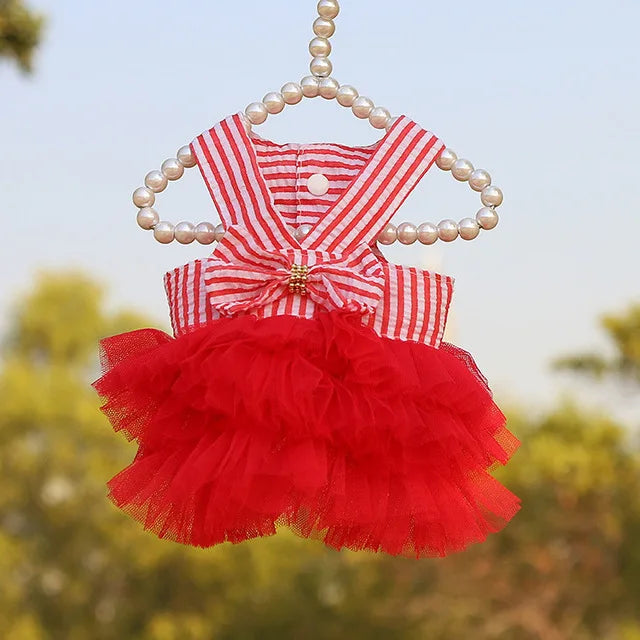 Dog Summer Lace Dress Stripe Skirt