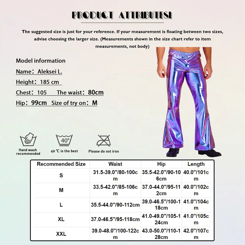 Men's Metallic Disco Pants Bell Bottom Flared