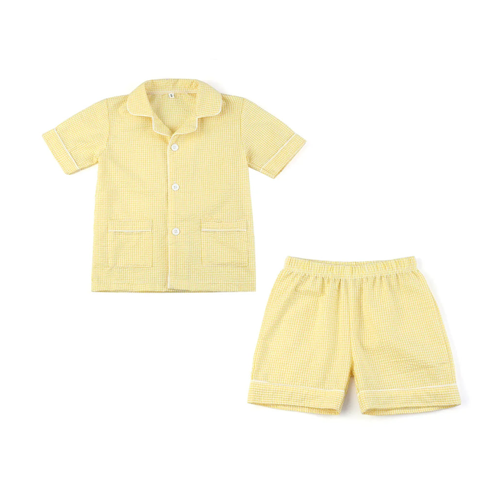 Ruffkids Summer Kids Pajamas Cotton Seersucker Sibling Matching Pjs Sleepwear Baby Clothes Loungewear Girls Boys Pyjamas Sets