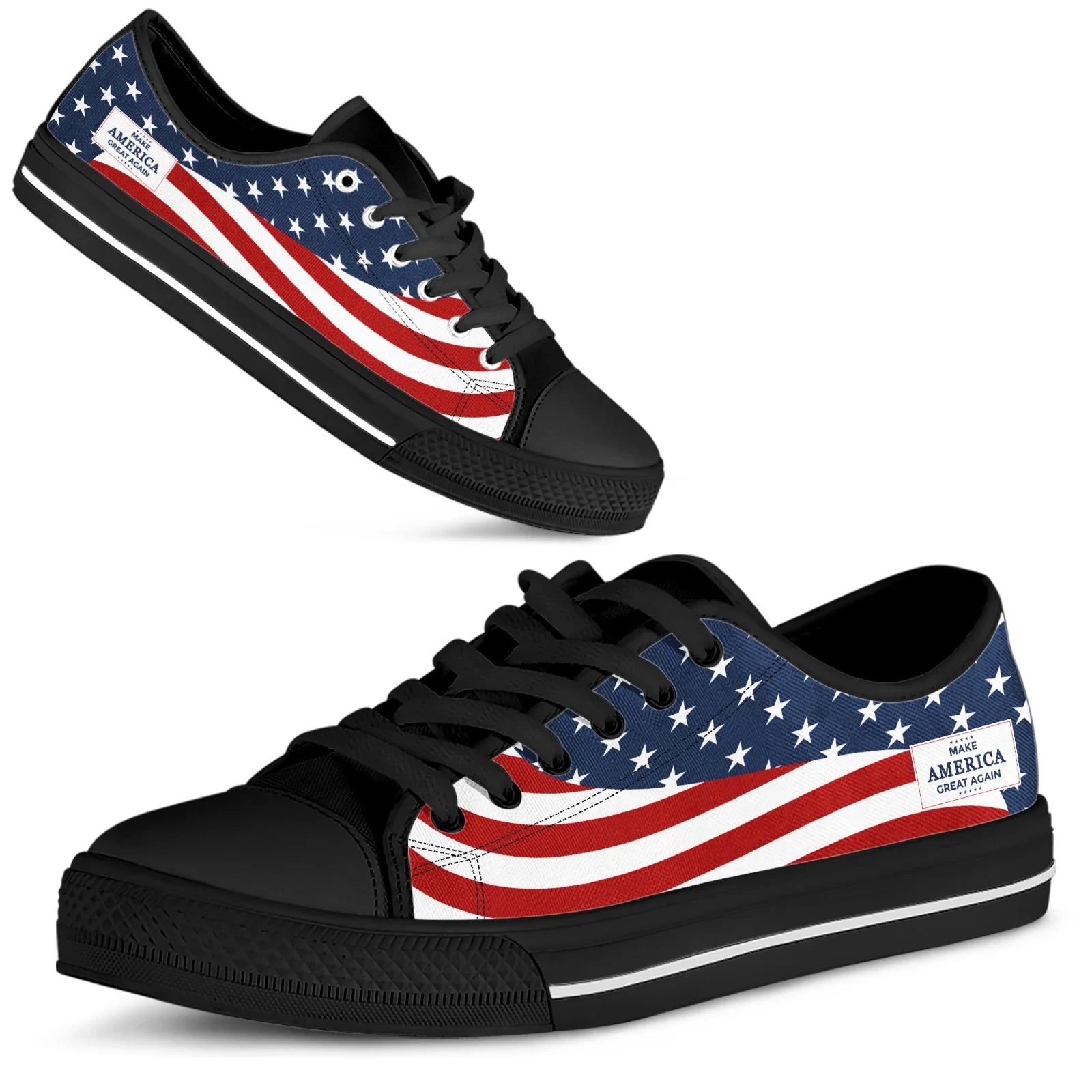 American Flag MAGA Fourth Of July Women Summer Canvas Vulcanized Shoes Casual Flats Plus Size 45/46