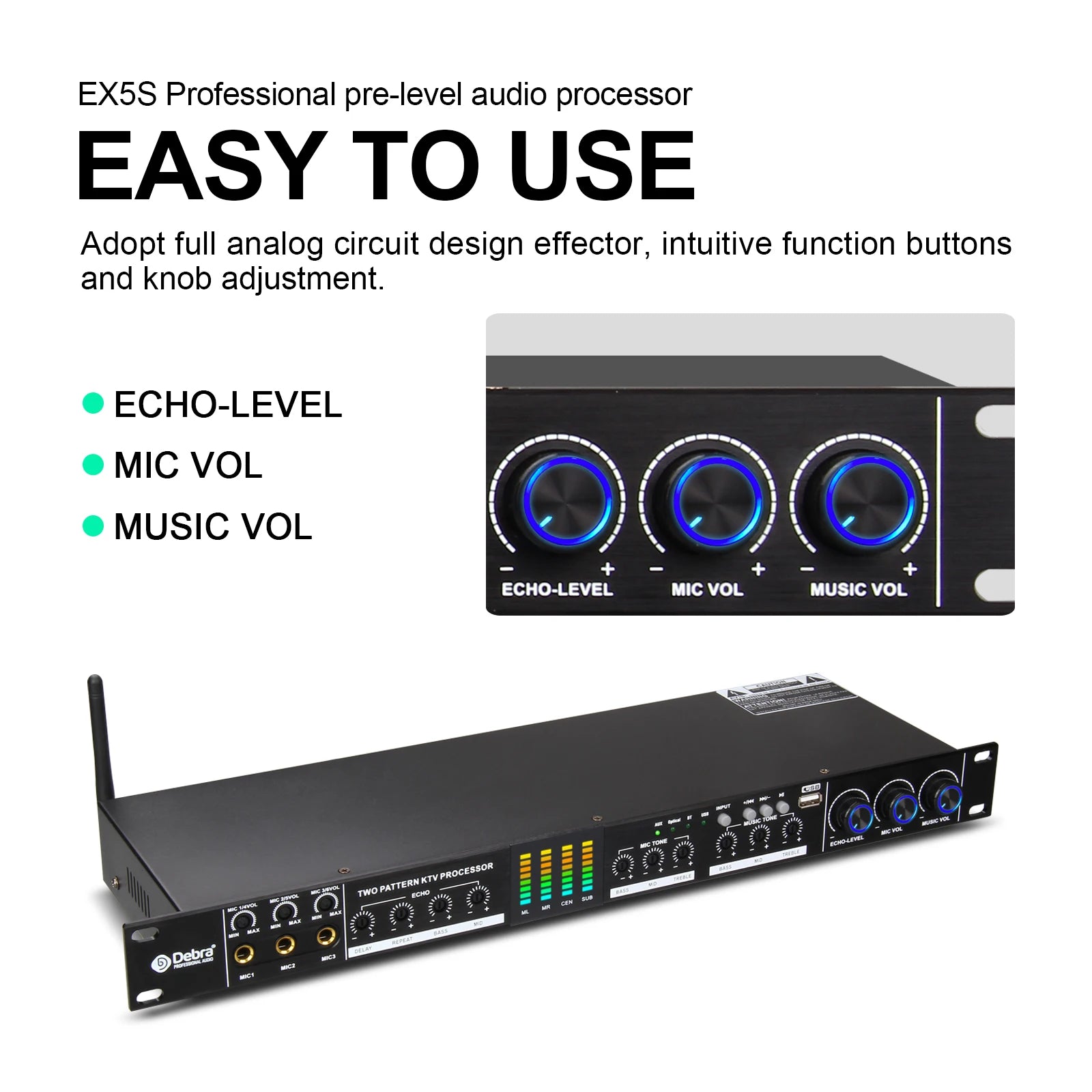 EX5S Karaoke Effects Pre-Processor, Multi-Band Reverb Effects, Light Lossless Input, Bluetooth Transmission,Stable Voltage