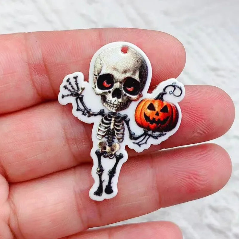 10pcs Acrylic Halloween Skull Charm Jewelry Accessories Necklace Bracelet Earring Pendant Diy Craft Supplies