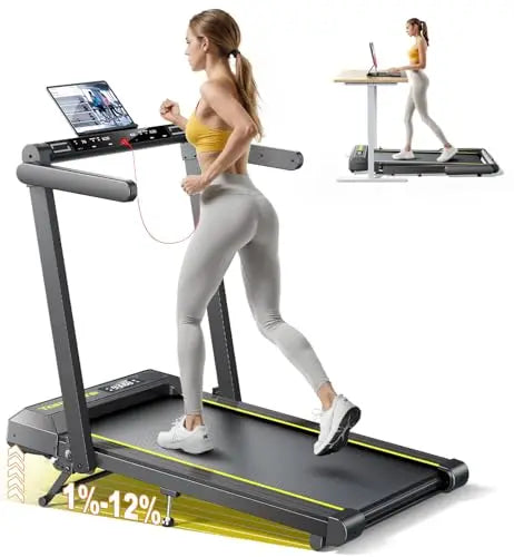 Walking Pad Treadmill with 12% Incline, 4 in 1 Folding Treadmill for Home/Office with Handle Bar, with App & Bluetooth Speaker