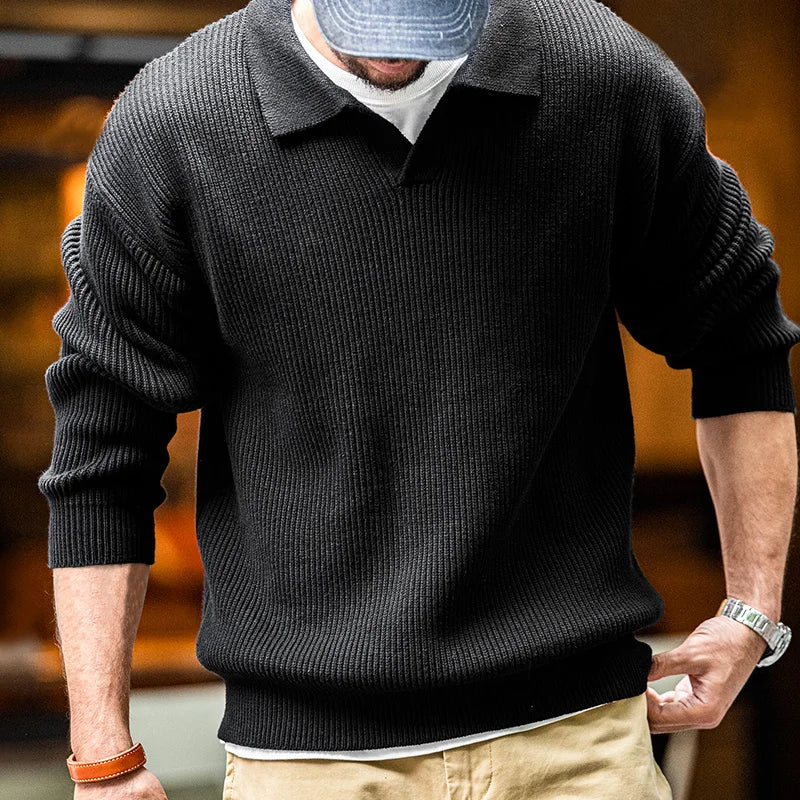 Retro Polo Neck Knit Pullover Sweater Men's