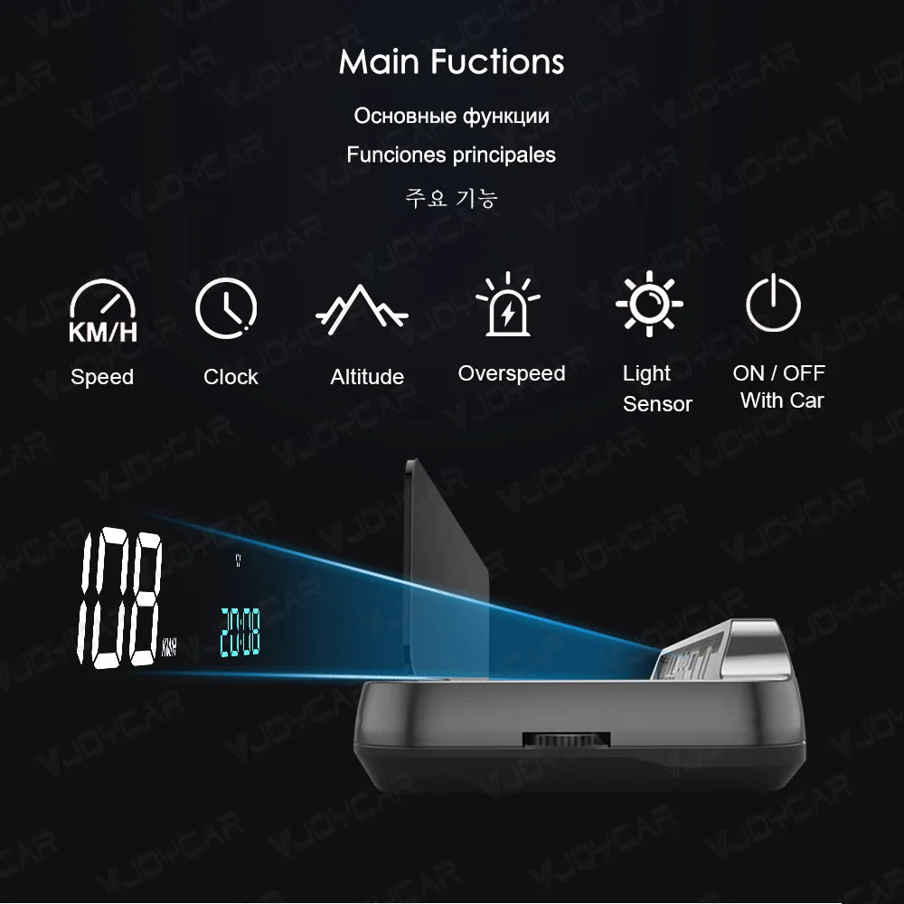 Vjoycar 2023 Newest Auto-Lift Mirror Unique GPS HUD Large & Clear Speed Projector KM/H MPH Clock Car Accessories for All Cars