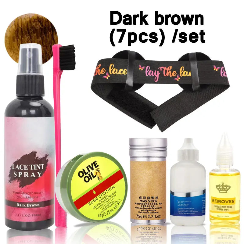 Lace Tint Spray For Wigs Hair Wax Stick Edges Control Wig Glue Adhesives Glue Remover Wig Installation Kit Set Brush Accessories