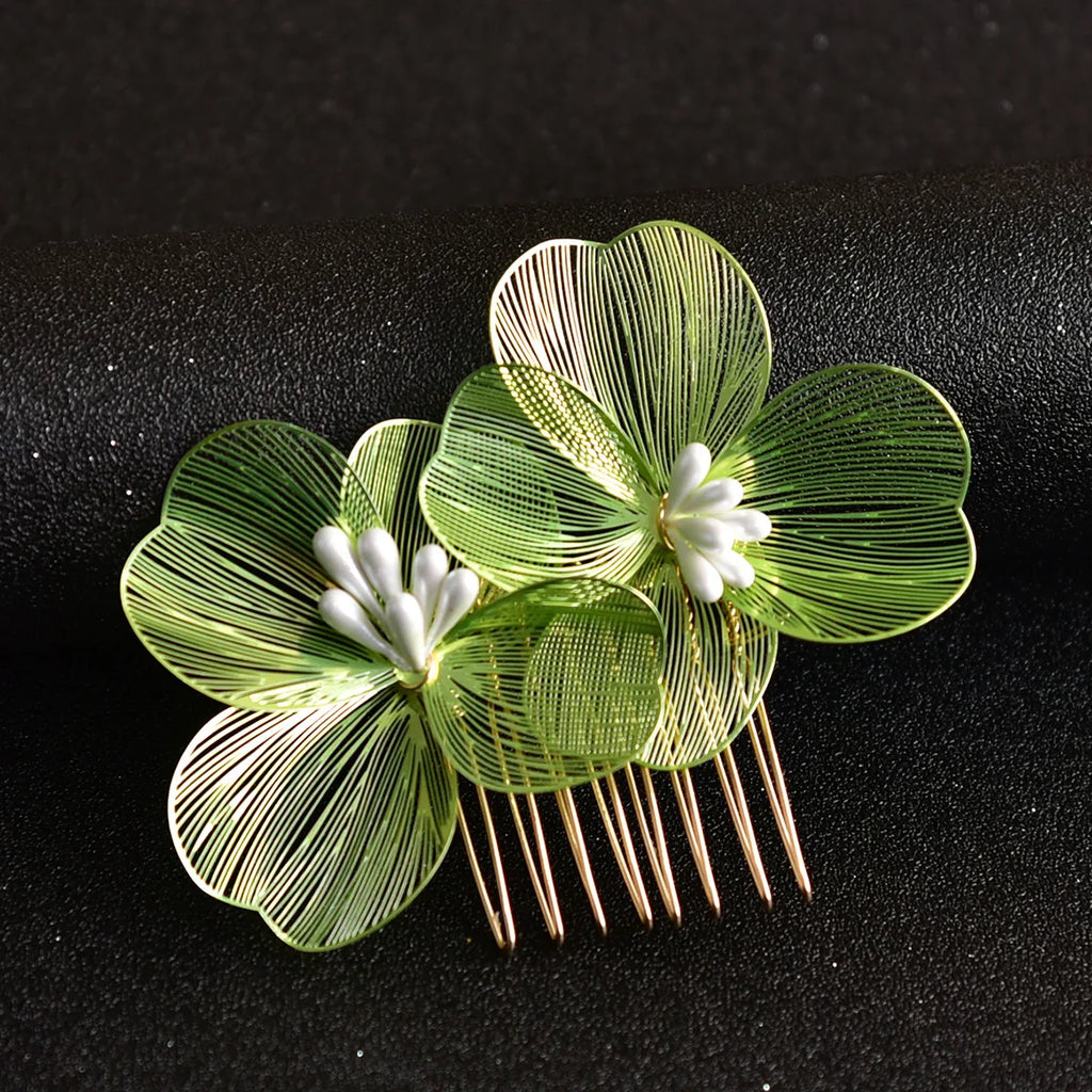 Bride Wedding Hair Comb Gold Flower Hairpin
