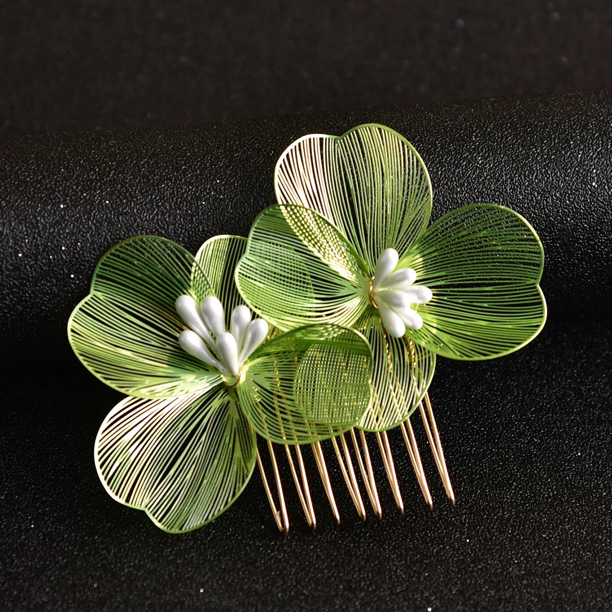Bride Wedding Hair Comb Gold Flower Hairpin