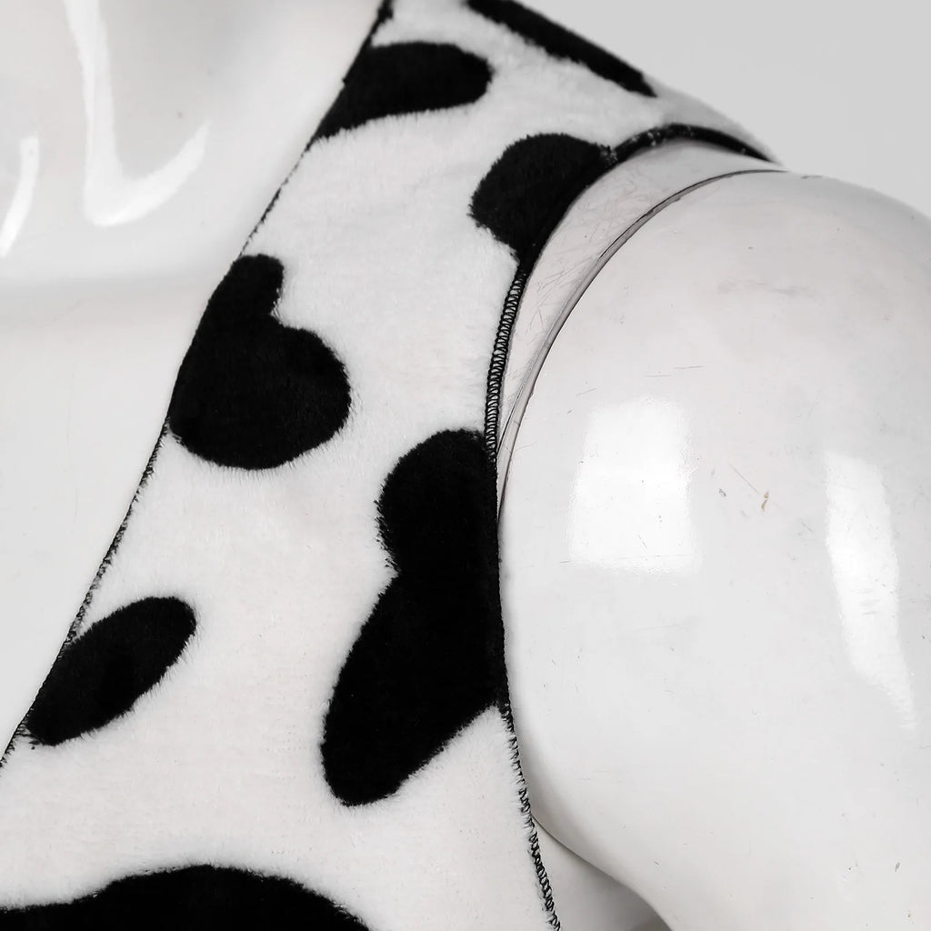 Men's Cow Print Vest Halloween Festival Cosplay Party Fancy Dress Up Sleeveless Open Front Waistcoat Vintage Hippie Costume Vest