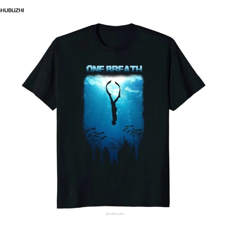 New Summer Fashion Men Tee Shirt Freediving One Breath Dive Apnoe Ocean Sea T-Shirt Casual Cotton T-shirt
