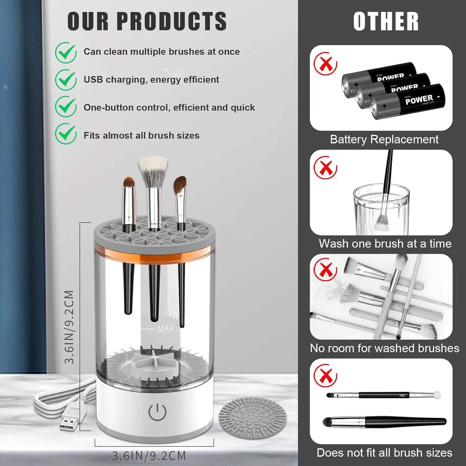 USB Plug Portable Electric Makeup Brush Cleaner with Rubber Makeup Machine Electric USB Quick Cleaner Cleaning Brush Collar Brus