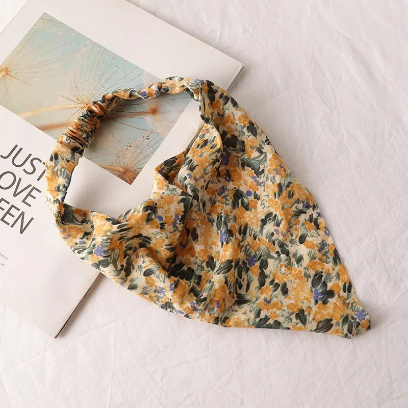 Bohemia Women Bandana Hair Scarf Summer Vintage Printted Chiffon Head Scarf Elastic Hair Bands Headwear Turban Femme Wholesale