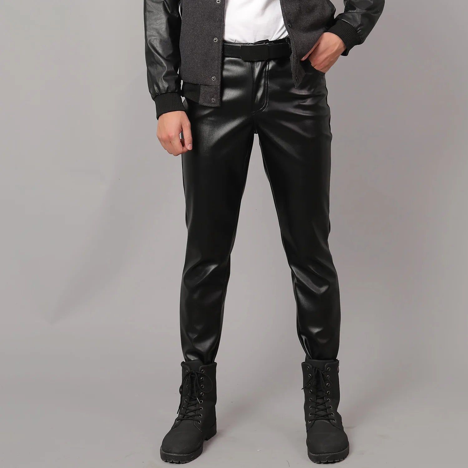 Silver Shiny Motorcycle PU Leather Pants Men Brand Skinny Disco Party Halloween Trousers Men Stage Prom Singer Costume Pants 3XL