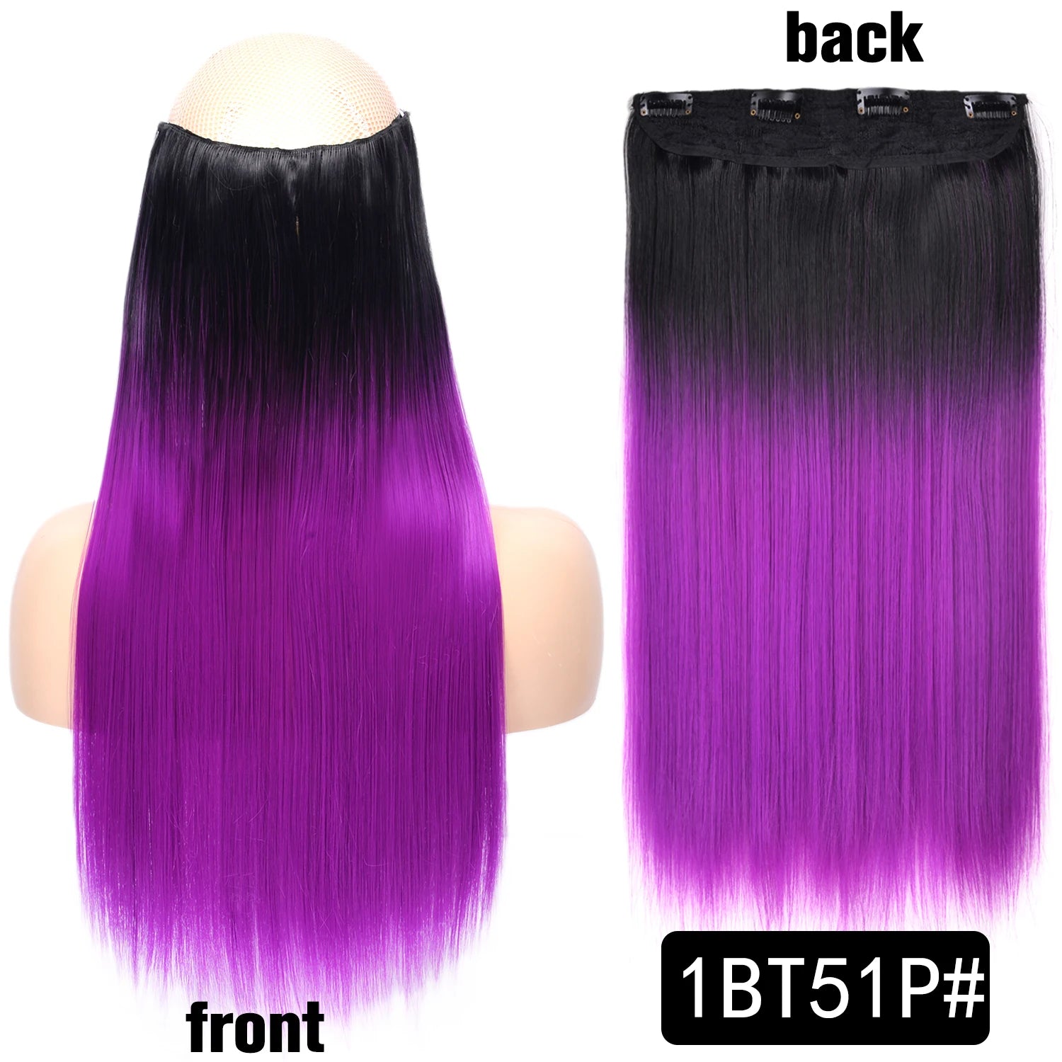 5 Clip-In Hair Extensions Long Straight One Piece Synthetic Heat-Resistant Fibre Hairpiece 22Inch Black Blonde Natural Hairstyle