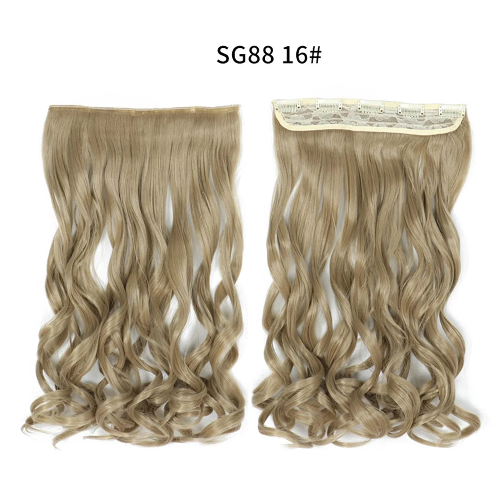 5 Clip-In Hair Extensions Long Straight One Piece Synthetic Heat-Resistant Fibre Hairpiece 22Inch Black Blonde Natural Hairstyle