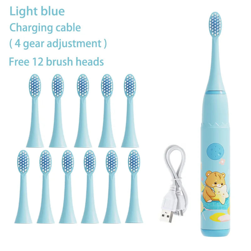 Children's Sonic Electric Toothbrush Colorful Cartoon Kids IPX7 Waterproof Ultrasonic Rechargeable Soft Hair Cleaning Brush