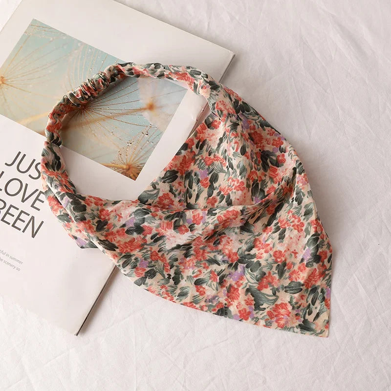 Bohemia Women Bandana Hair Scarf Summer Vintage Printted Chiffon Head Scarf Elastic Hair Bands Headwear Turban Femme Wholesale