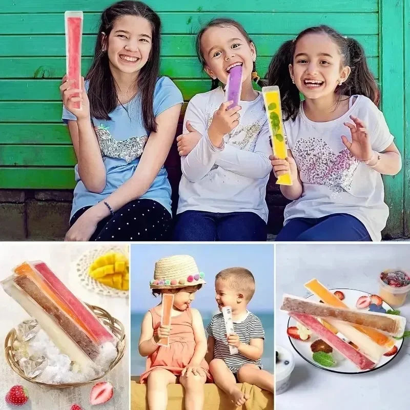 200/50Pcs Disposable Ice Popsicle Mold Bags DIY Fruit Juice Ice Lolly Bags Freezer Tube with Zip Seals for Yogurt Party Favors